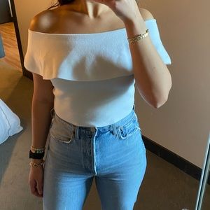 Baton by Aritzia White off the shoulder crop top